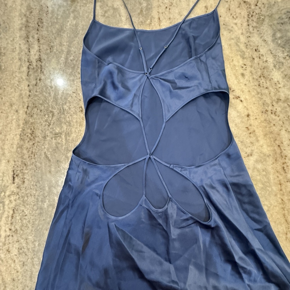 Marjolaine 100% Silk Blue Gown Strappy FR42 US Medium Mini Sexy Nighty Open Back